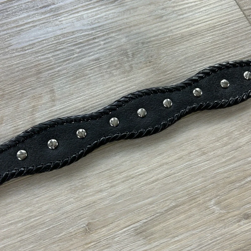 VTG Tony Lama Size 38 Black Leather Silver Cutting Champ Conchos Belt 76903